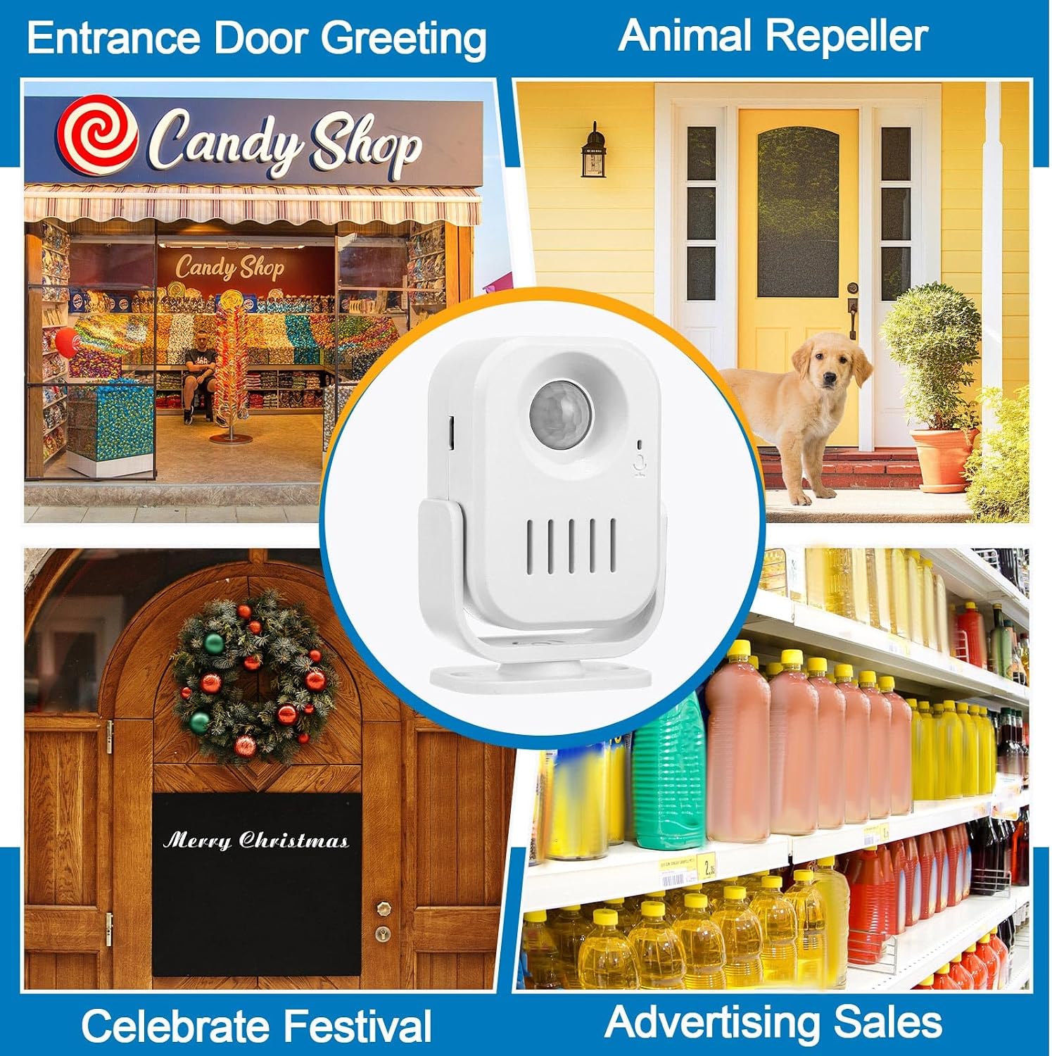 Relaxweex 4 Pcs Recordable PIR Infrared Motion Sensor Activated Voice Motions Sensor Detector Welcome Doorbell Speaker Motion Sensors Door Chime Alarm Multiple Sounds Player for Play Speech
