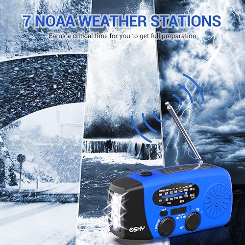 Miniatura 2 de Radio de manivela de emergencia con linterna de 3 LED, radio meteorológica portátil Esky AMFMNOAA con cargador de teléfono de banco de energía de