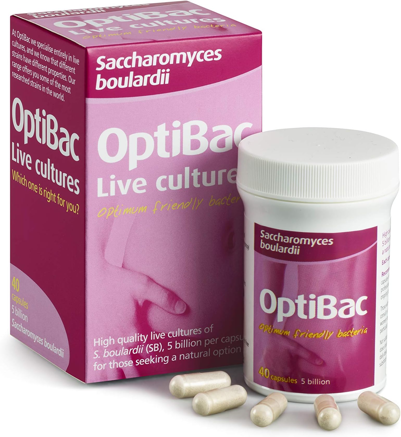 Optibac Probiotics Saccharomyces Boulardii - Vegan Scientifically Proven Digestive Probiotic Supplement, 5 Billion CFU - 40 Capsules