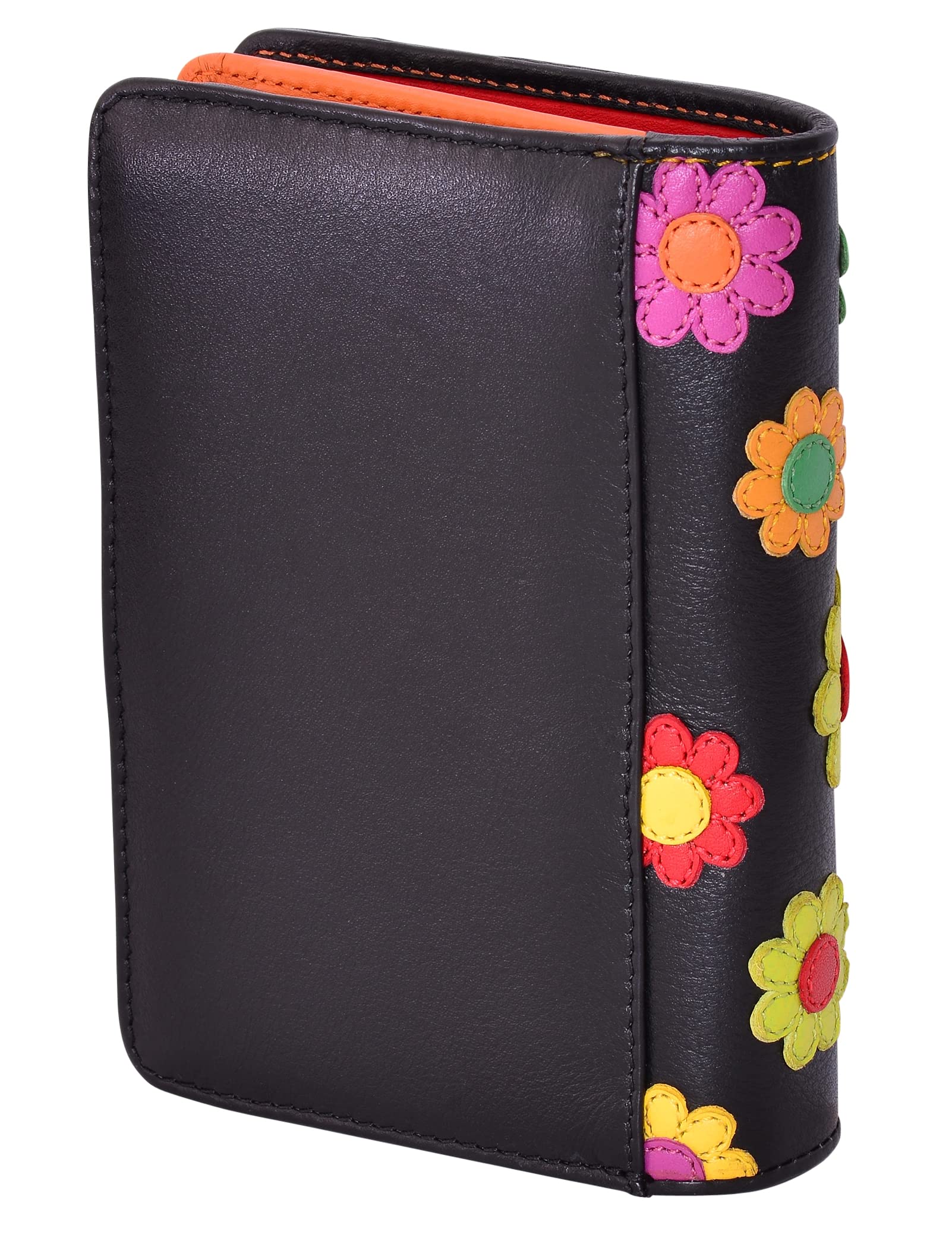 VISCONTI 100% Pur Leder Portemonnaie Damen RFID Schutz Geldbeutel Geldbörse Bifold Mehrfarbig Portmonee in Geschenk-Box Polka Purse (DS82) - Medium 10cm x 14cm - Blumen/Rot