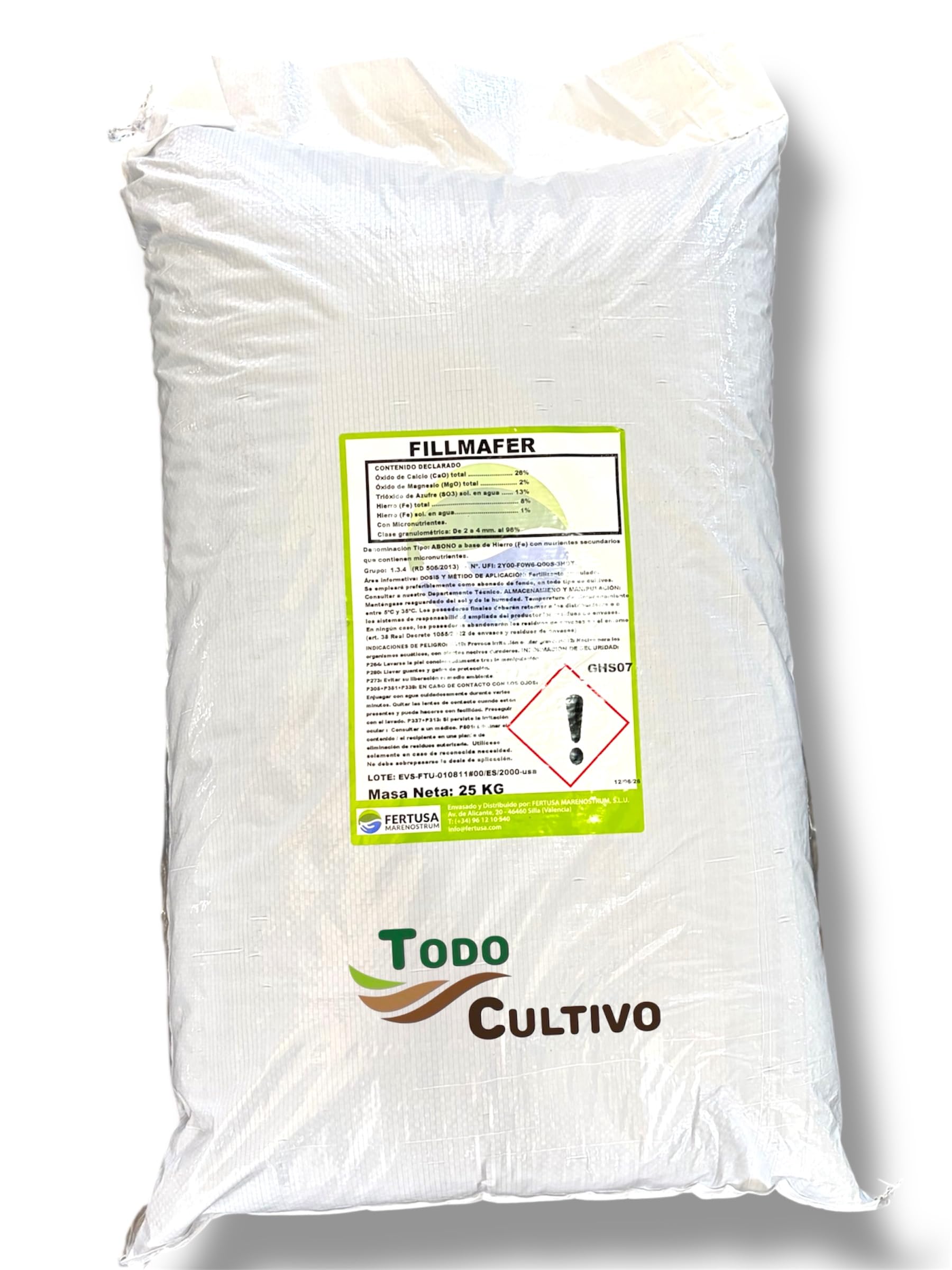 Fertilizante Sulfato de hierro granulado con calcio y magnesio. 25 Kgs Abono corrector de hierro, calcio y magnesio.