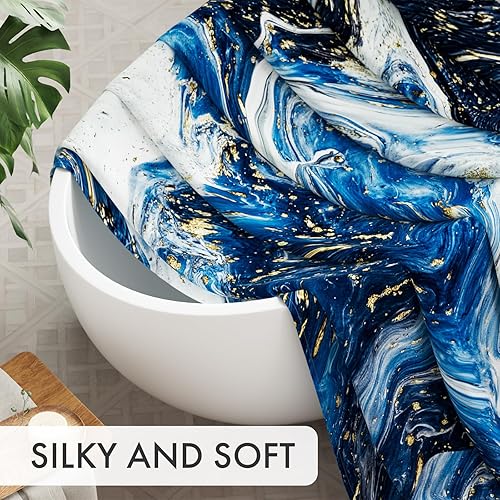 Miniatura 7 de AmazerBath - Juego de cortina de tela para ducha con 12 ganchos, cortina con diseño de mármol azul, cortina lavable para ducha y baño, 72x72 pulgadas