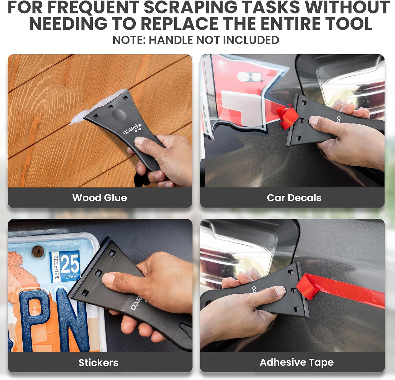 Perco Plastic Scraper Blade Refills - Durable, Rust-Free Single-Edged 3-Inch Non-Scratch Razor Blades for Decals, Adhesives, Vinyl & More – Ideal for Cars, Glass & Delicate Surfaces - 5 Blades Per Box