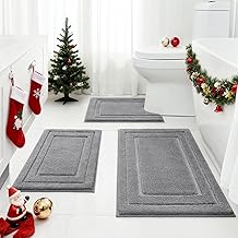 HOMEIDEAS Bathroom Rugs Sets 3 Piece, Super Soft and Absorbent Non Slip Microfiber Toilet Bath Mat with U-Shaped (Grey)