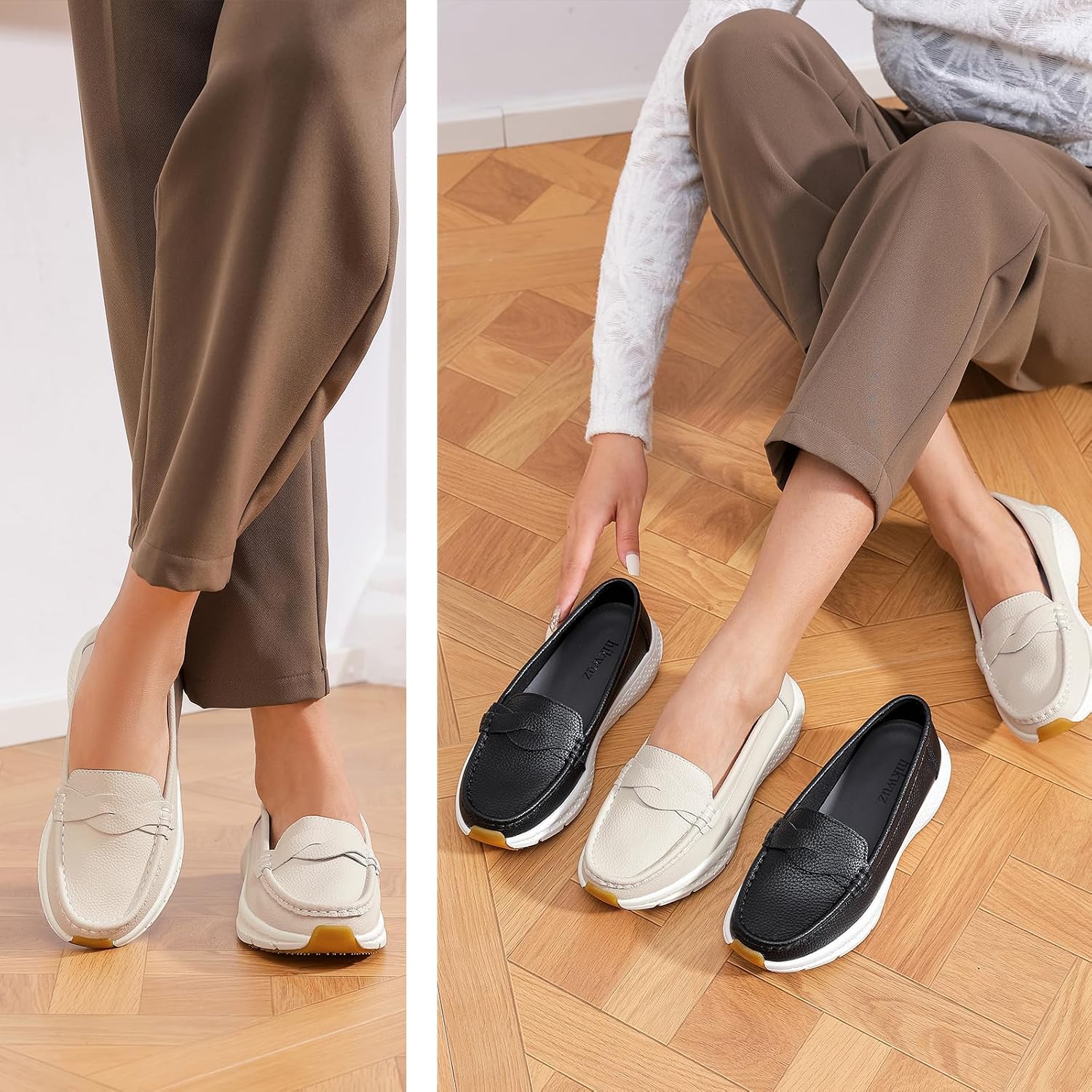 Women's Leather Loafers Classic Moccasins Business Work Flats