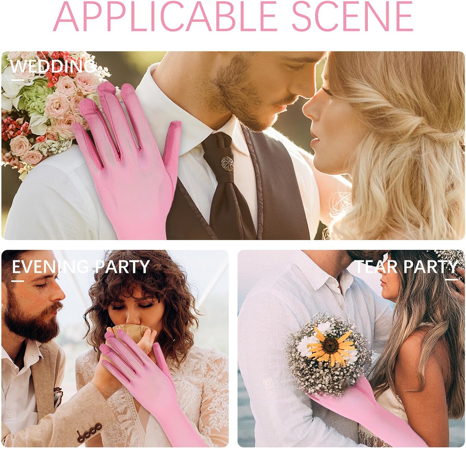 POPETPOP Women’s Long Elbow-length Elastic Wedding Gloves 60cm Rose Red for Party Dance Banquet Special Occasion