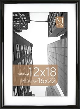 MCS Trendsetter Poster Frame With Mat Option, 16x22 Matted to 12x18, Black