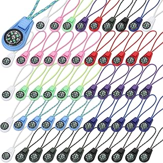 Multi-Color Mini Survival Compass Outdoor Camping Hiking Pocket Compass Liquid Filled Mini Compass on Cord for Emergency Survival Kits Watchband Paracord Bracelet Necklace Key Chain (54 Pieces)