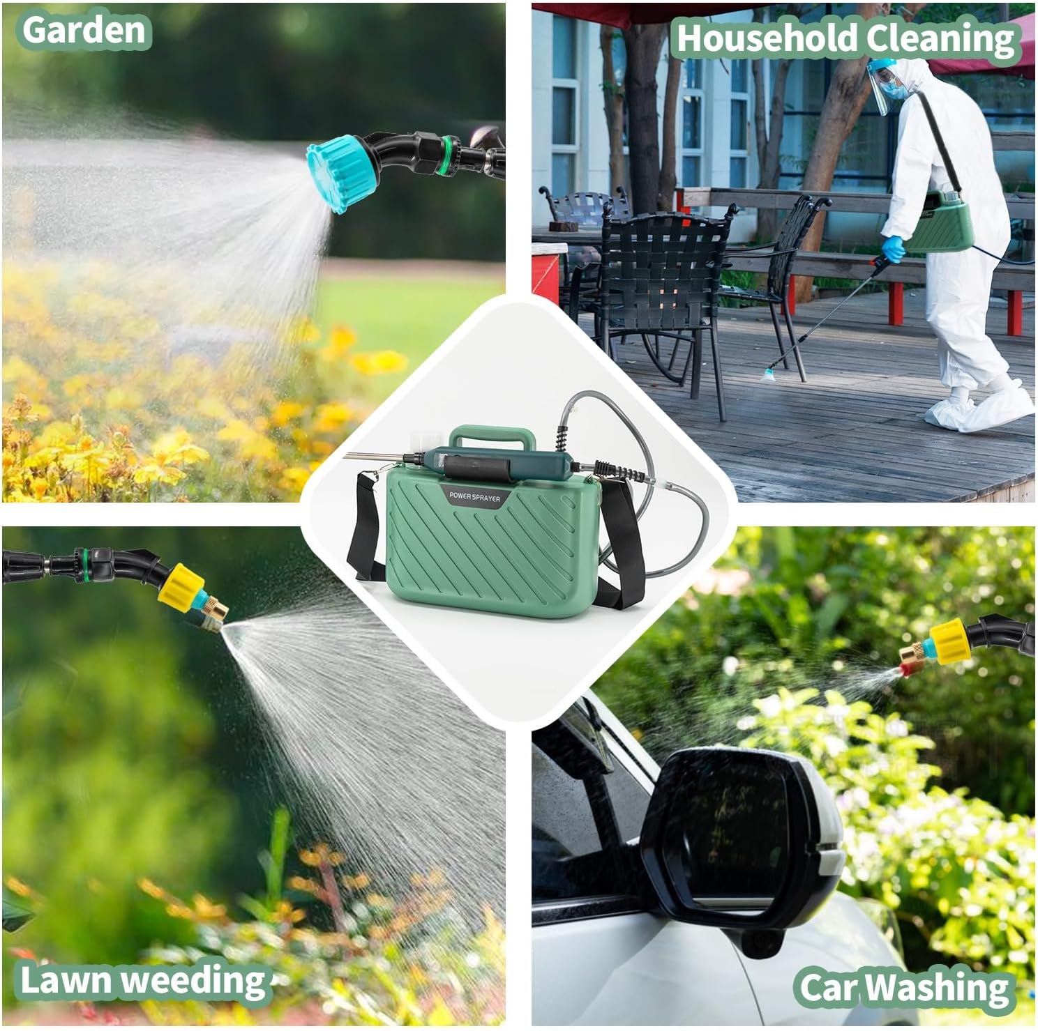 Battery Powered Sprayer,1.35Gallon 5L Electric Garden Spray with Battery Indicator Display,3 Mist Nozzles,23.6" Telescopic Rod and Adjustable Shoulder Strap Weed Sprayer for Yard Lawn