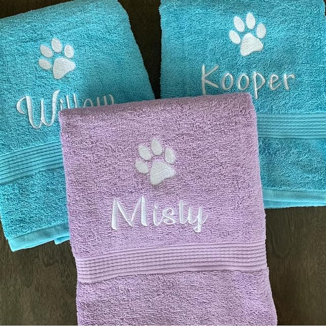REEG Toalla personalizada para perro, rosa o azul, bordada, regalo, 70 x 140 cm