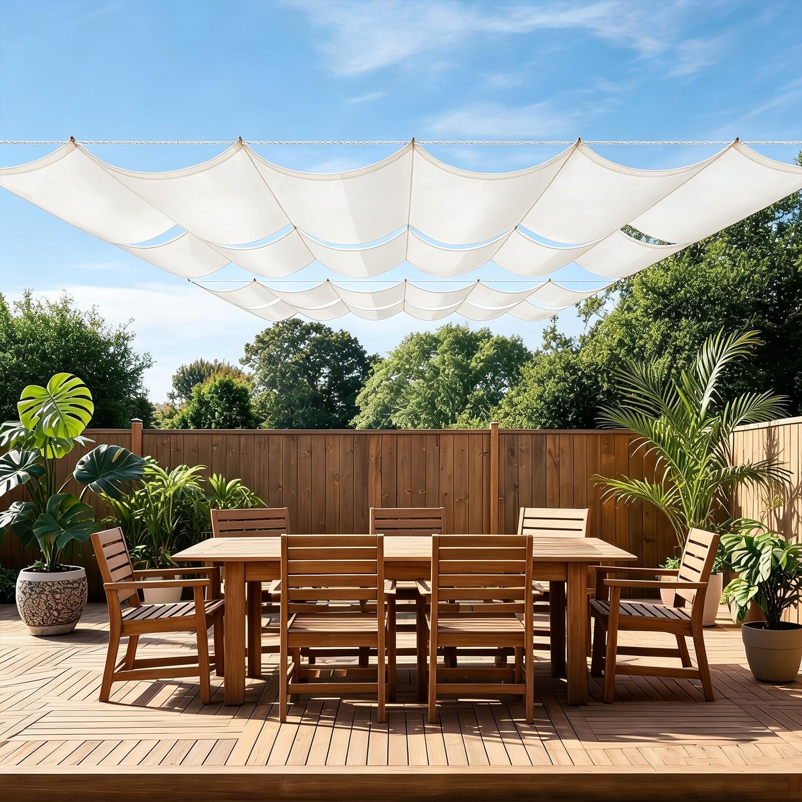 Toile d'ombrage vague rétractable 260x850 cm blanche pour terrasse