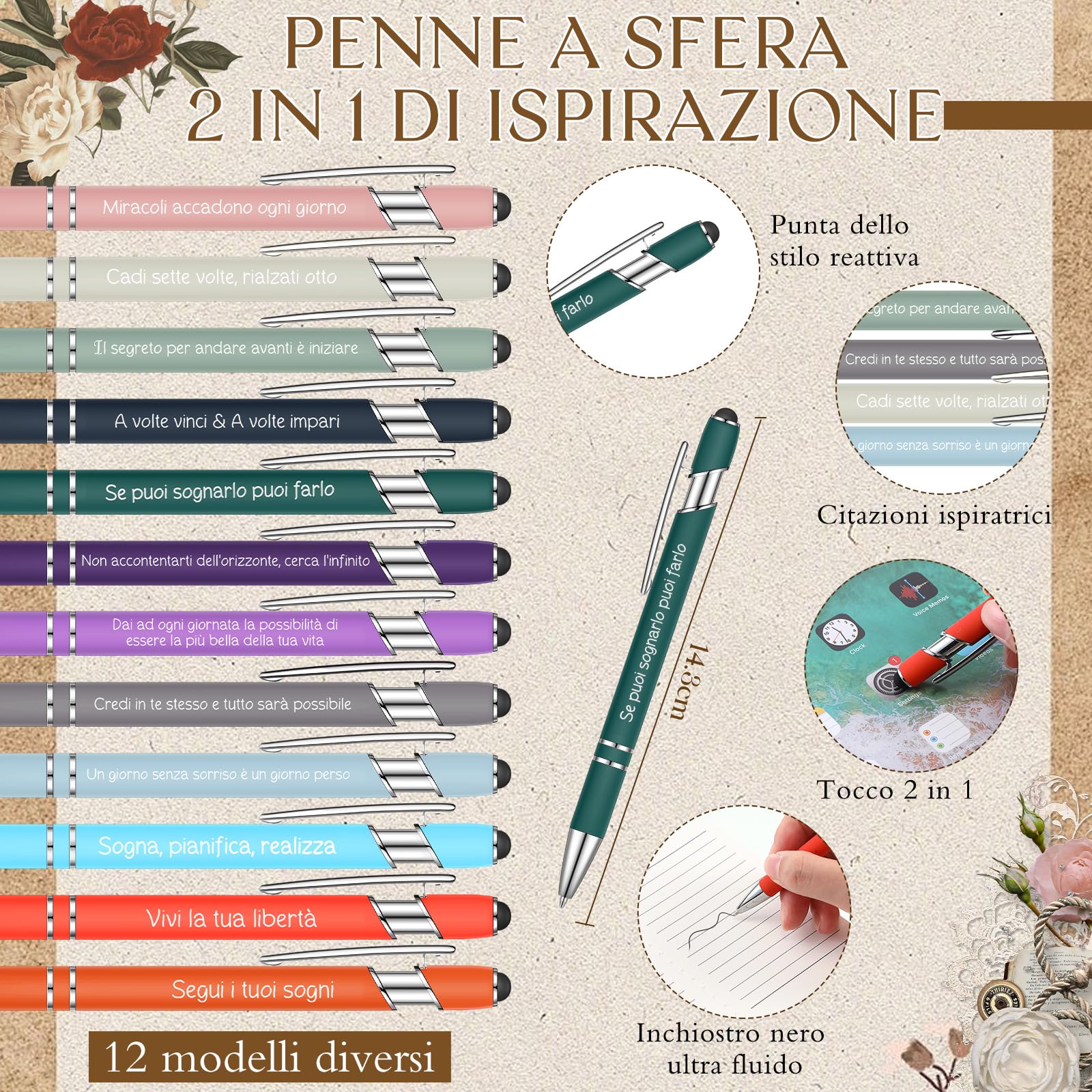 Nezyo 12 Set Regali Motivazionali Includi 12 Taccuini Motivazionali 12 Penne con Frasi in Italiano 12 Segnalibri Magnetic Portafortuna per Alunni Regali di Natale per Colleghi Amici(Colori retrò)