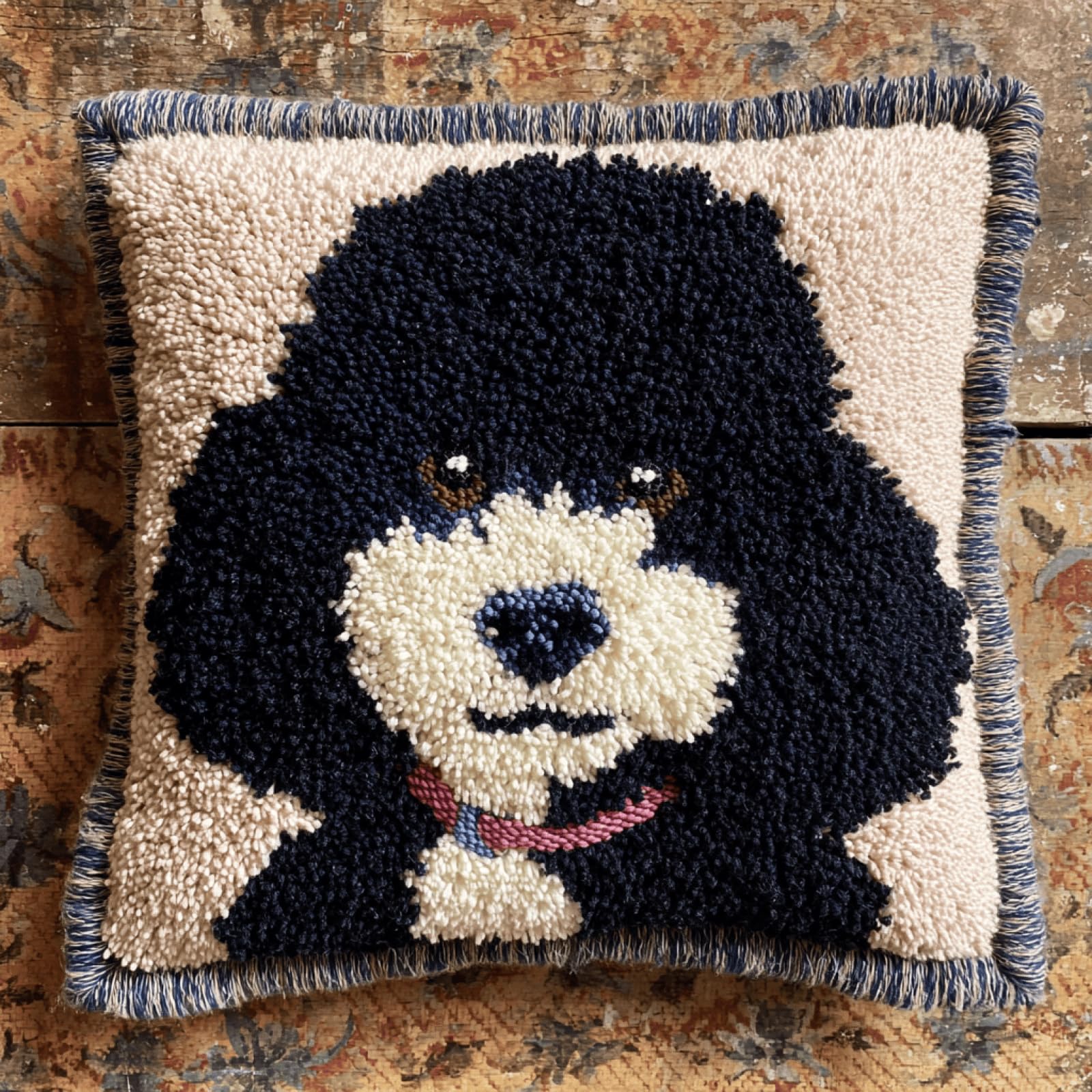 Xdeghuangss Multicolor Latch Hook Cushion Kit Adult Beginner Pillow Making With Yarn,Poodle