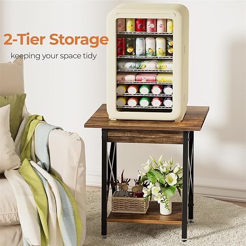 Miniatura 23 de GreenForest Mesa auxiliar de 24 pulgadas para sala de estar, mesas auxiliares cuadradas grandes con marco en X, mesita de noche industrial alta con