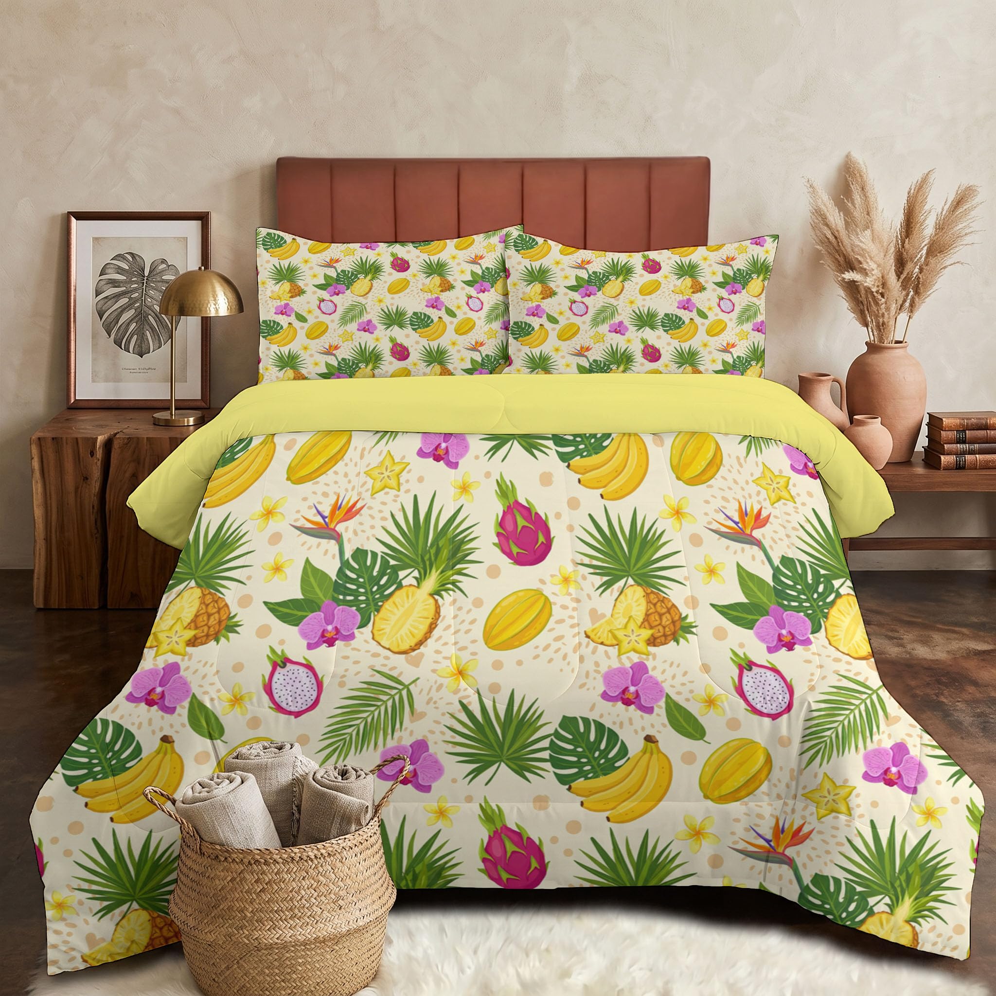 Relleno nórdico reversible 140x200 para cama de 90 cm con estampado de frutas tropicales suave