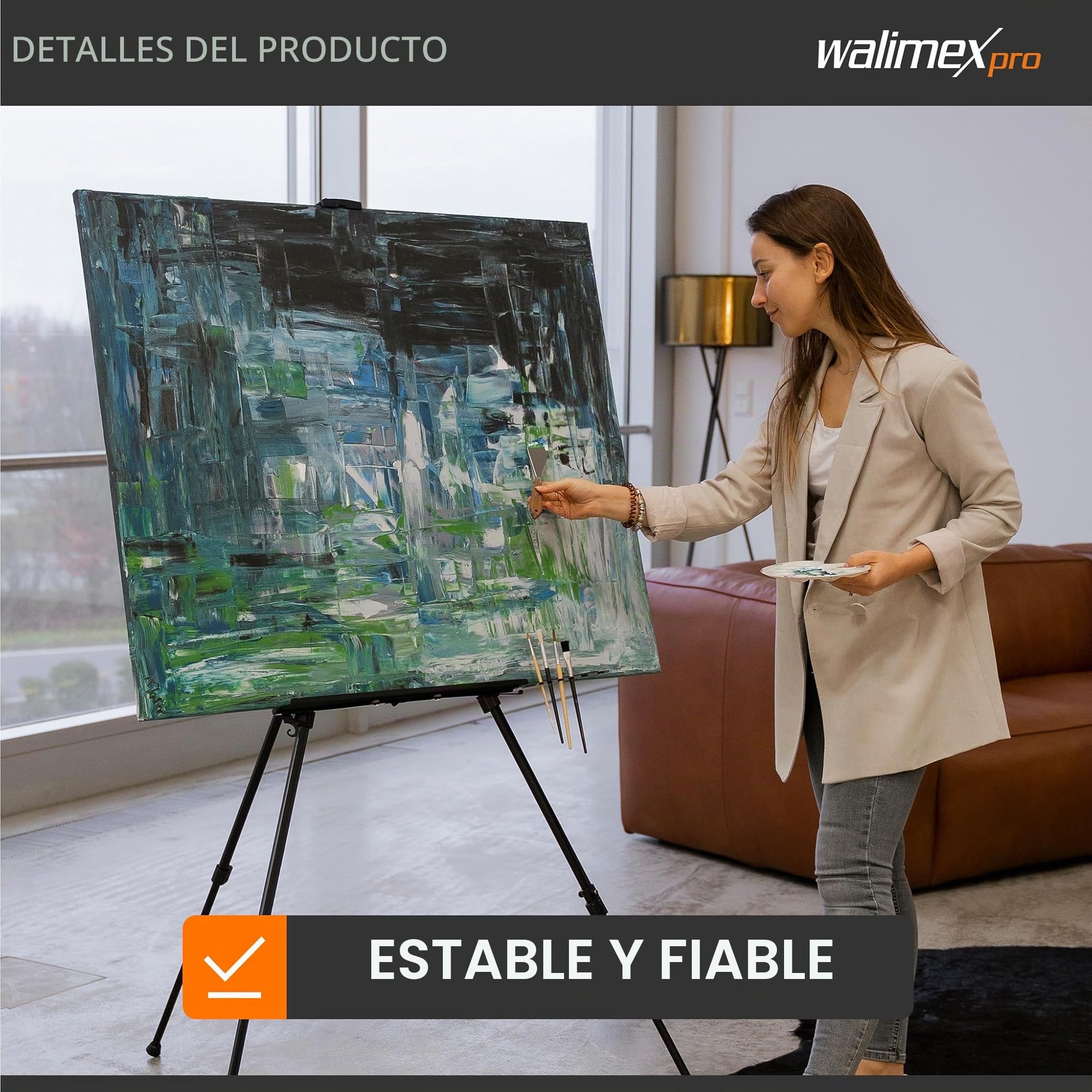 Walimex pro Caballete de pintura XXL 62-205 cm con bolsa de transporte, fabricado en aluminio, ideal para lienzos de una altura máx. de 150 cm, soporte para pintar regulable en altura