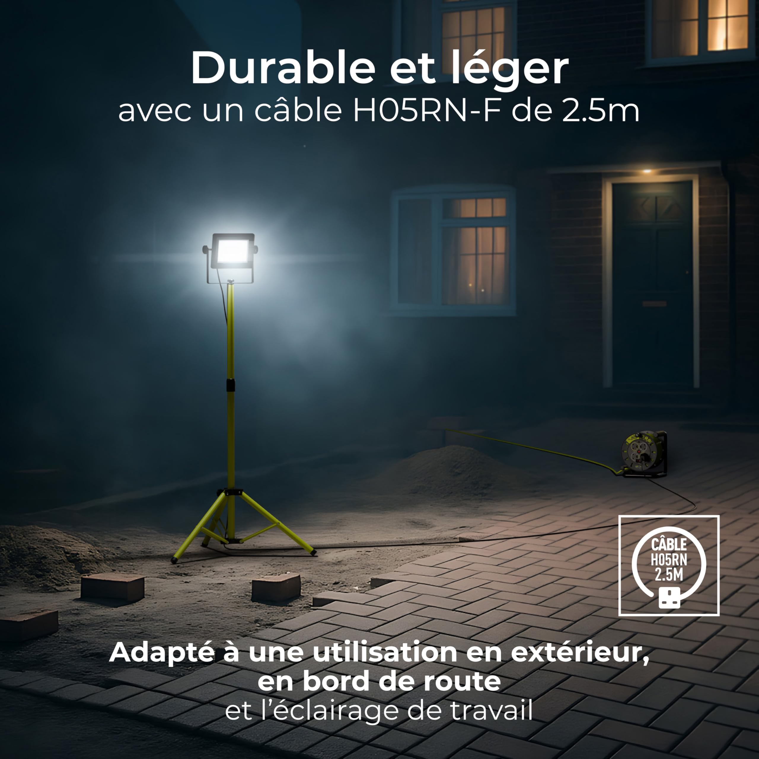 Luceco Treppiede LED a Testa Singola, Sottile, Regolabile, Multiposizione, Pieghevole, Cavo da 2,5 m, Resistente alle Intemperie, Nero/Verde, IP65, 50W, 4000lm, 5000K, EFLDTS50B50