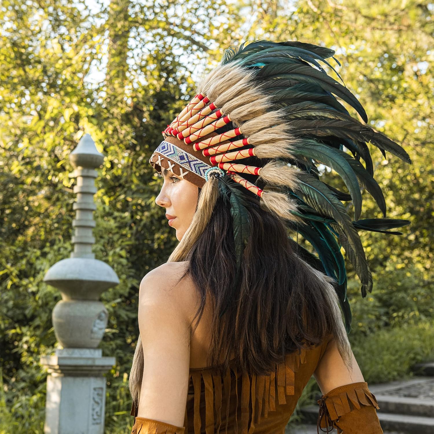 Ballinger Medium Native Feather Headdress and Choker for Men and Women,Halloween,Carnival,Role Play and Costume Parties - Image 6