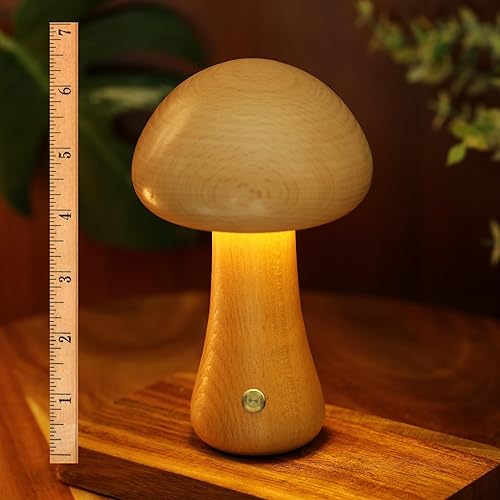 Mini lámpara de hongo para iluminación ambiental de 6.5 pulgadas - Luz nocturna LED regulable con carga USB - Lámpara portátil de madera inalámbrica disponible en Yaxa El Salvador