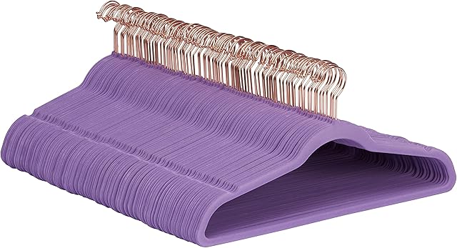 Amazon Basics Velvet Non-Slip Suit Clothes Hangers, Purple/Rose Gold  Pack of 100
