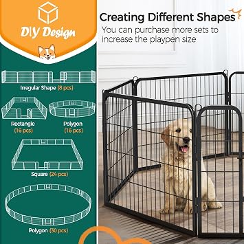 Yaheetech Wide Panel Dog Playpen, 16 Panels 24 inch High Pet Pen with Gate, Portable Indoor Outdoor Fence for Small/Medium Breed Dogs