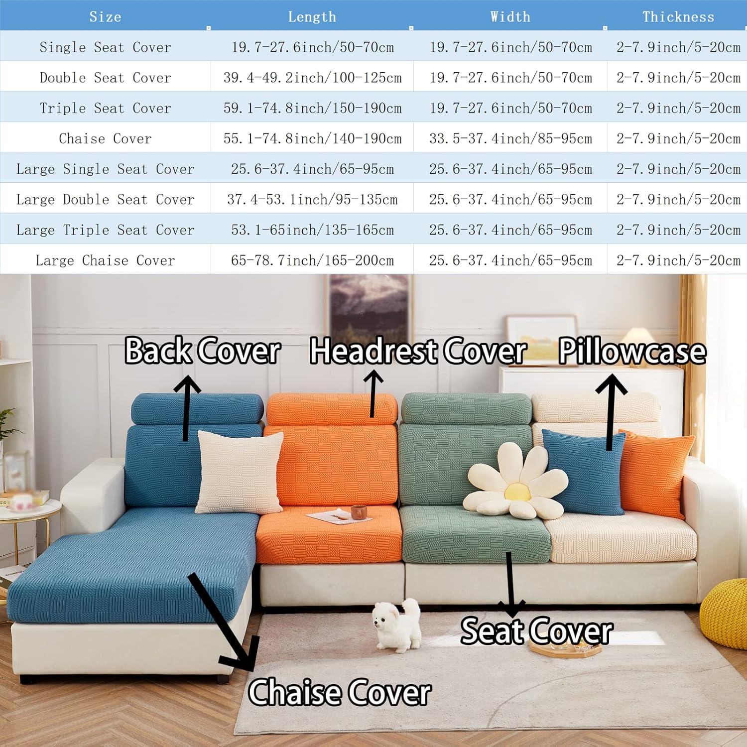 Universal Sectional Couch Cover, Stretch Loveseat Slip Covers for Sofas, Replacement Sofa Cushions L Shape, Love Seat Cover for Couches, Chaise Lounge Furniture Protector(Light Gray,Double Seat Cover)