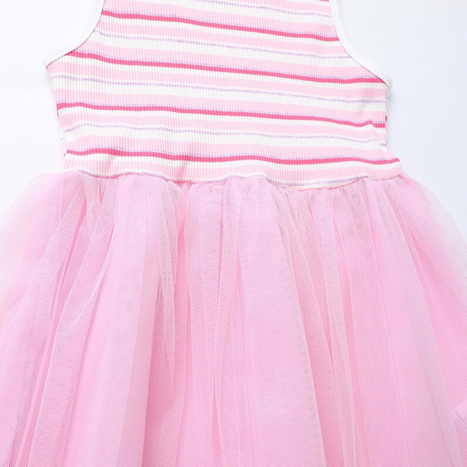 HILEELANG Girls Tulle Dress Sleeveless Ribbed Striped Top Spring Summer Outfit for Toddler Little Girls 2-8 Years