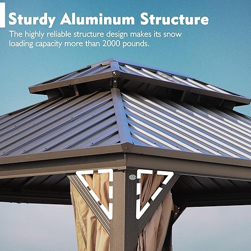 Miniatura 3 de Kozyard Gazebo de techo rígido de 12 x 14 pies, pabellón permanente de metal con malla y cortinas sombreadas para patio, patio trasero y terraza,