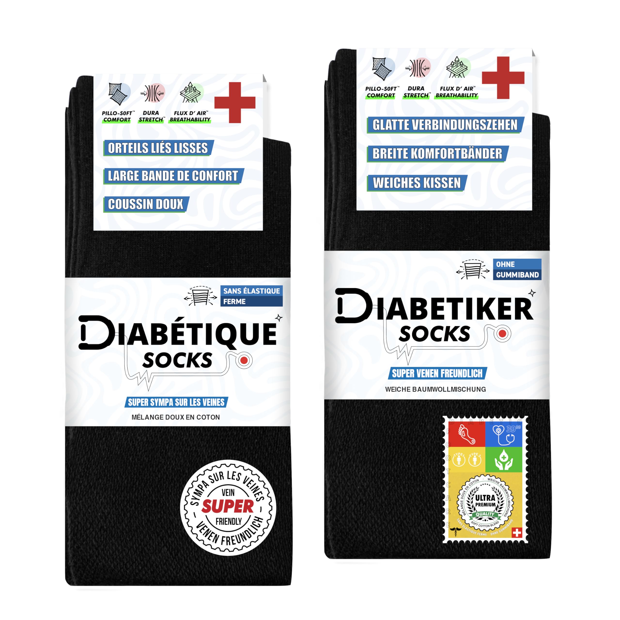 SOXCO 10 Pairs Men's Diabetic Socks Calf Length Black No Compression Rubber Diabetic Socks