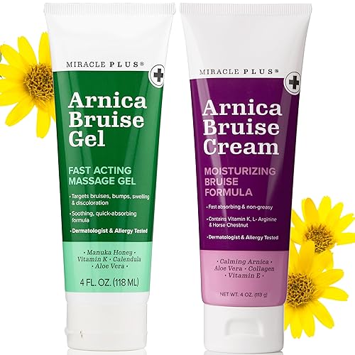 Miracle Plus Crema de árnica loción para aliviar moretones + gel de moretones de árnica para moretones e hinchazón en la piel  Crema de moretones