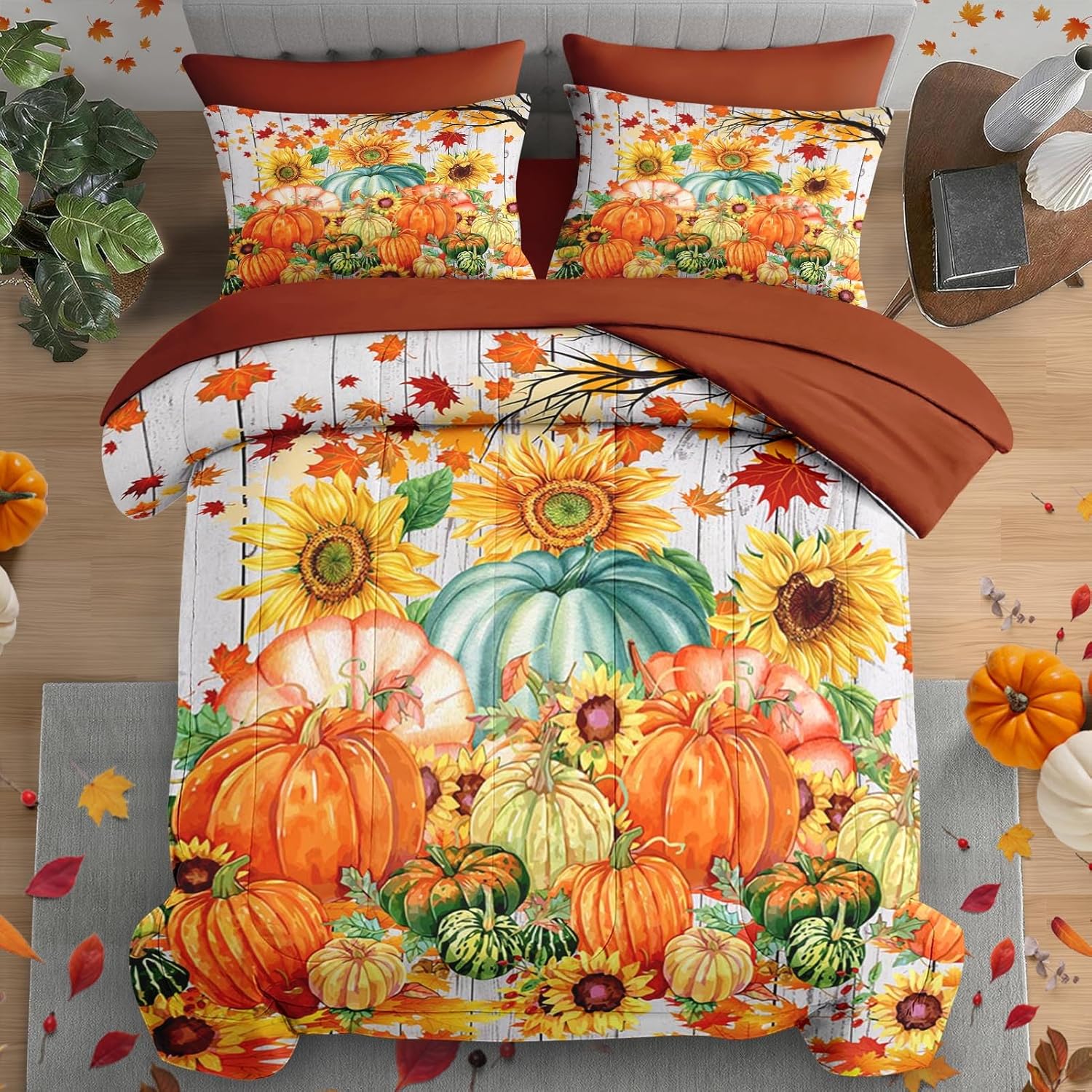 Amazon.com: Pamnest Fall Comforter Set King Size, Sunflower Pumpkin 7 ...