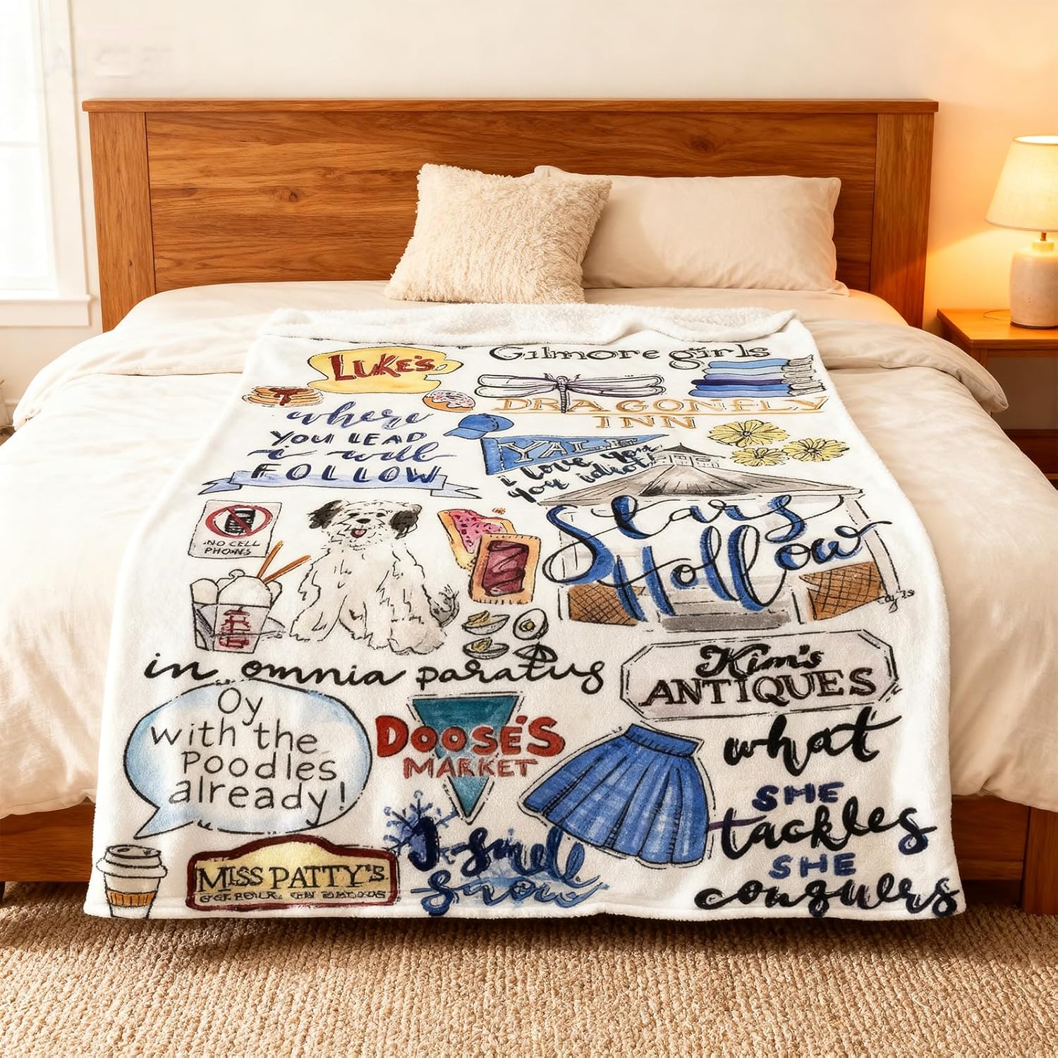 Girls Throw Blanket with Dog Pattern, 50 x 60 inches and 60 x 80 inches, Blue (60"x80")