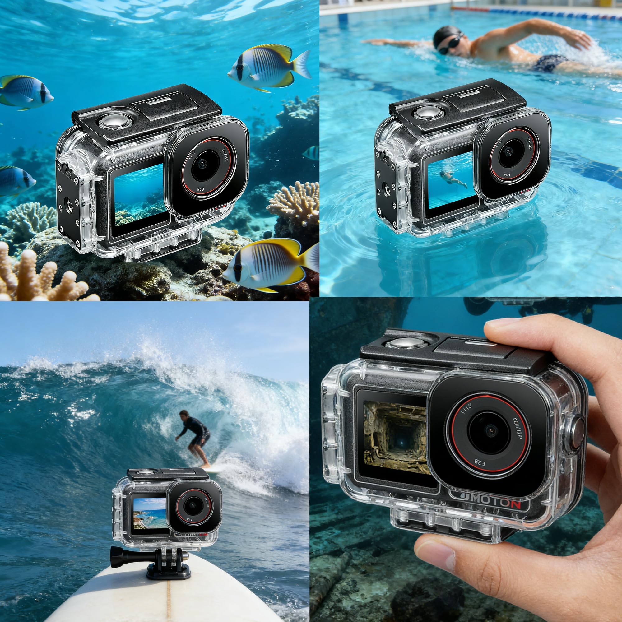 Tauchgehäuse für DJI Action 5 Pro/4/3, Wasserdicht bis 60m mit Magnet-Schnellverschluss, Stabil aus ABS+PC & Hochtransparentem Optikglas | Magnetische Schnellentriegelung, 40 Meter unter Wasser, beschlagfrei, IP68 Wasserbeständigkeit