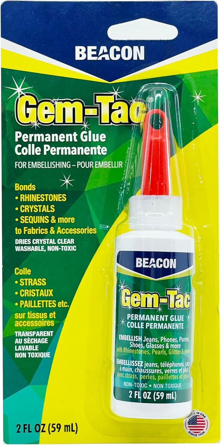 BEACON Gem-Tac Premium Quality Adhesive for Securely Bonding Rhinestones and Gems - Water-Based, UVA Resistant, 2-Ounce