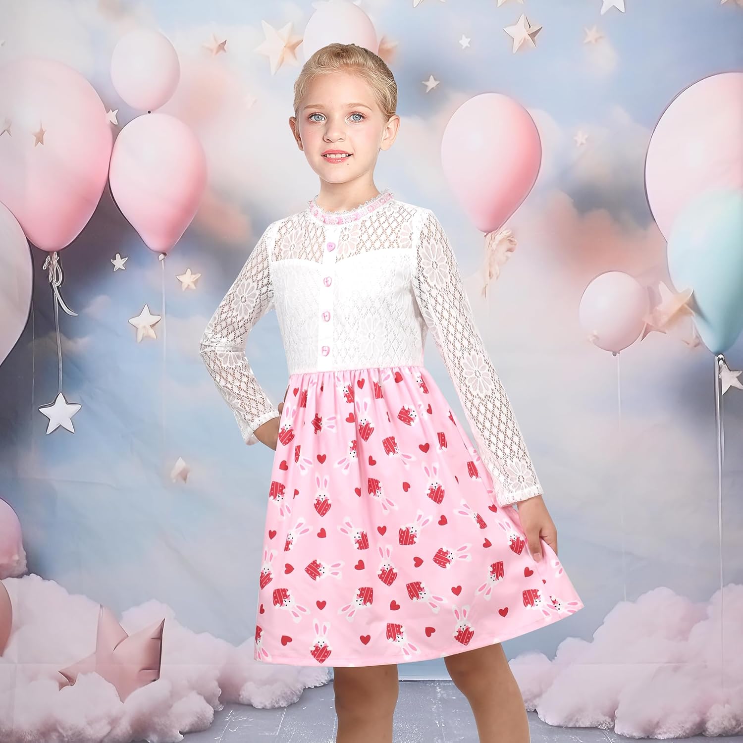 White Lace Sleeve Easter Dress