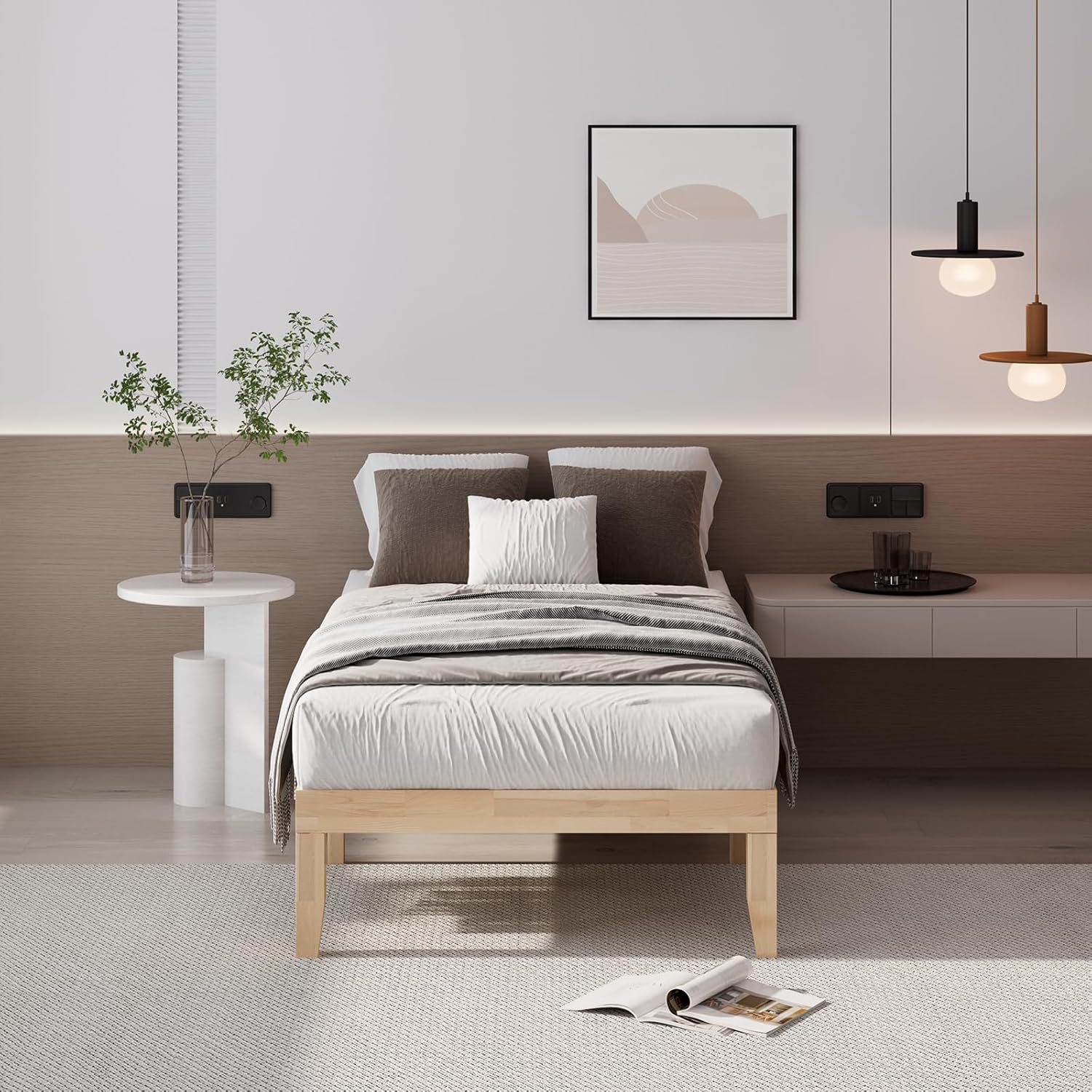 Giantex 14 Inch Twin Wood Platform Bed Frame, Minimalist Style Mattress Foundation with Solid Rubber Wood, Heavy Duty Slat Support, Without Headboard, Easy Assembly, No Box Spring Needed, Natural