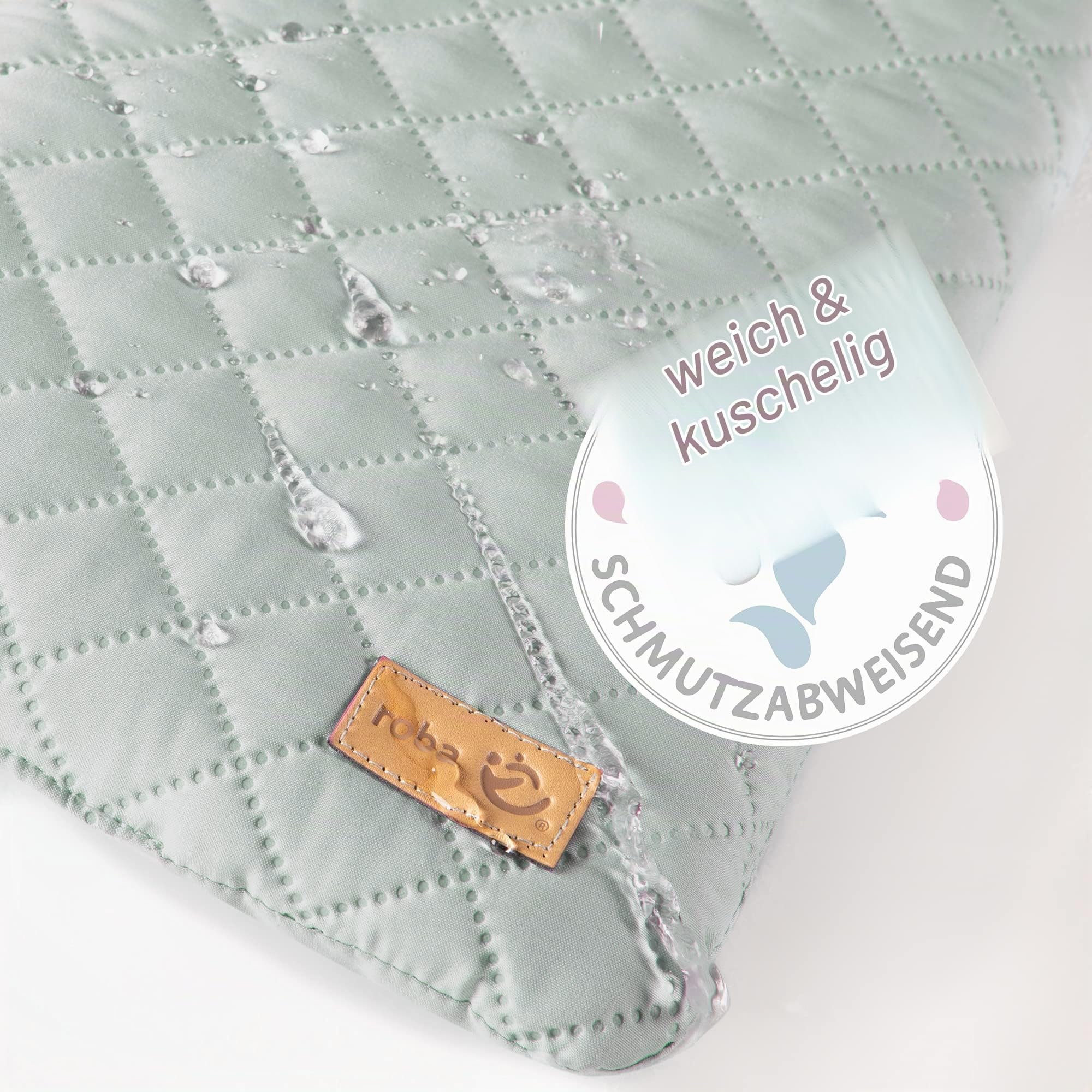roba Laufgitter 6-eckig - Baby Spielgitter hexagonal + Einlage roba Style frosty green - 3-fach höhenverstellbar - Mobiler Laufstall mit Rollen - Holz weiß