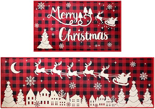 2 tapetes de cocina de Navidad para piso, tapete de cocina de microfibra lavable para piso, baño, sala de estar, puerta (feliz Navidad)