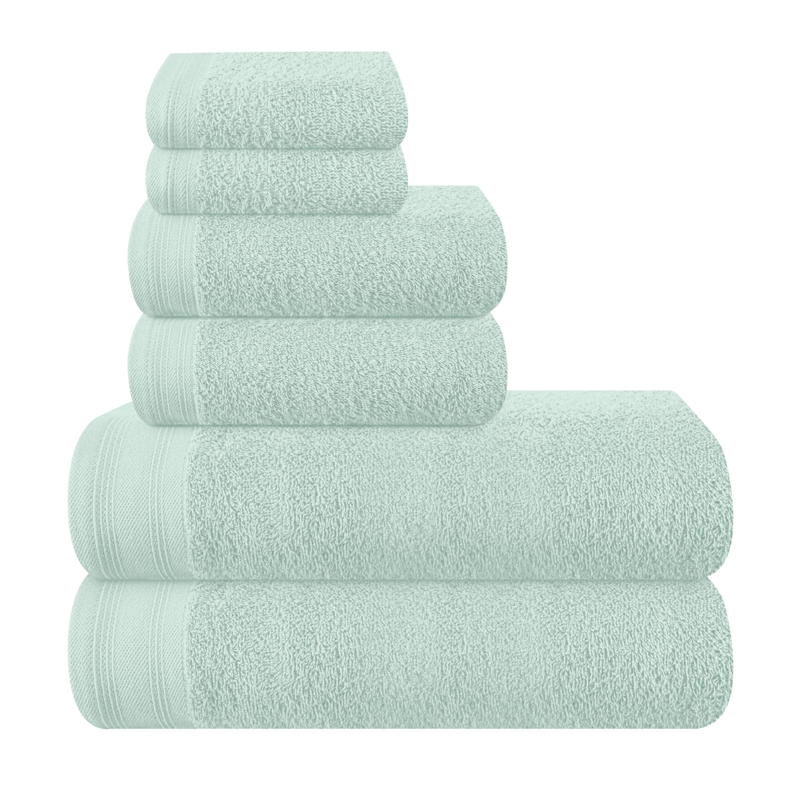 MALLONI Home Ultra-weiches 6er-Pack Baumwoll-Handtuch-Set, enthält 2 übergroße Badetücher 70 x 140 cm, 2 Handtücher 40 x 60 cm und 2 Waschbetten 30 x 30 cm, Meeresgrün