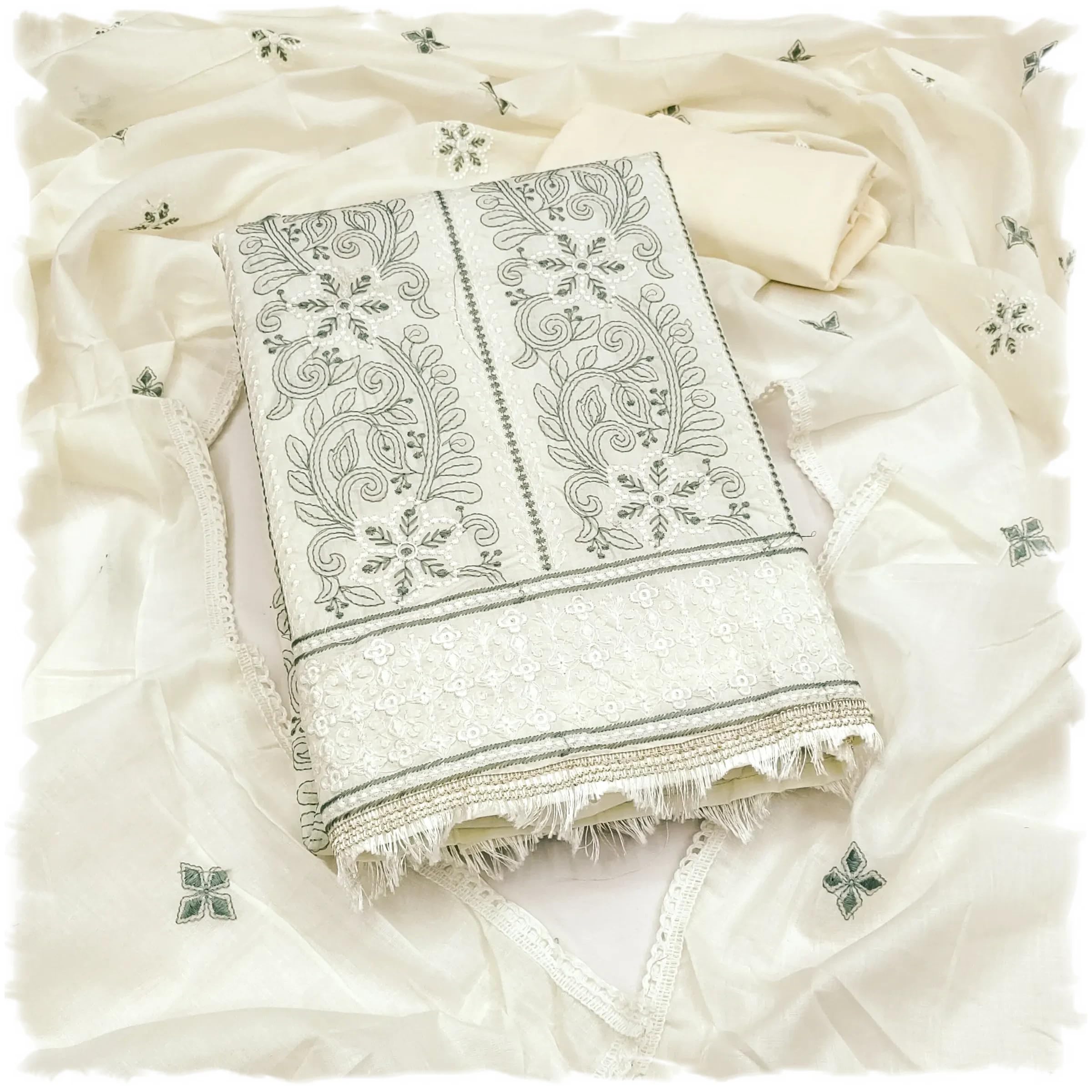 Women's Poly Cotton Embroidery Work Unstitched Salwar Suit Dress Material With Embroidered Dupatta (DM Devika_Free Size)