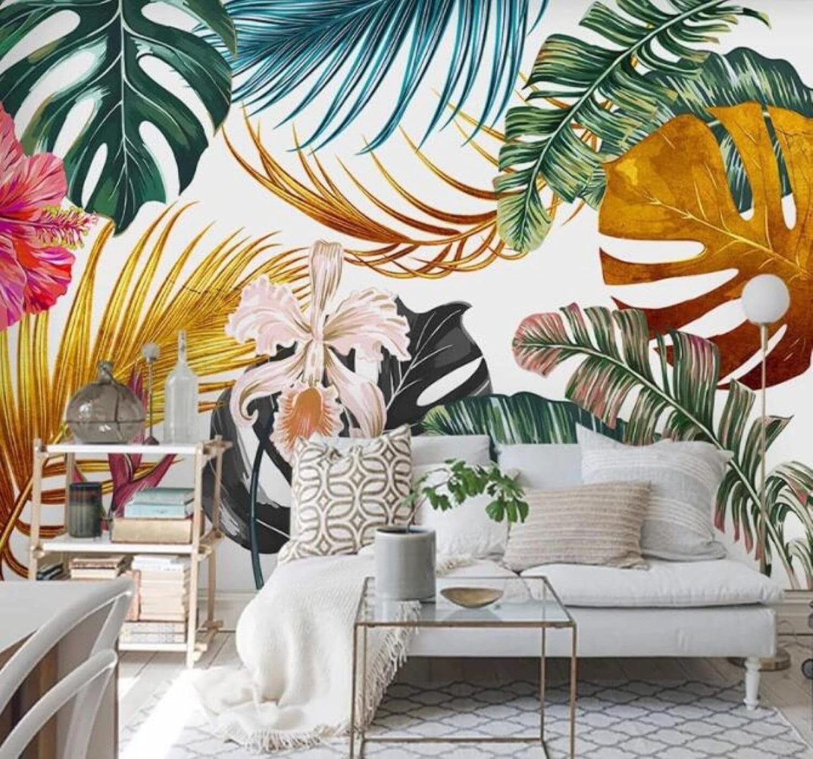 XLMING Hand Drawn Gold Plants Leaves Flowers 3D Wallpaper Luxury Silk Study Dining Feature Sofa Grey Bedroom Living Room Tv Decorative Wall-150cm×105cm