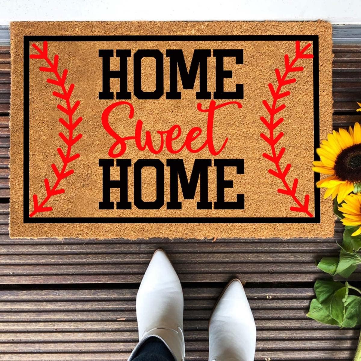 Funny Coir Doormat Home Sweet Home Baseball Front Door Mat Entryway Outdoor Mat with Heavy Duty Front Porch Welcome Mats Entry Natural Coconut Brown Mat 23.6 x 15.7 Inch