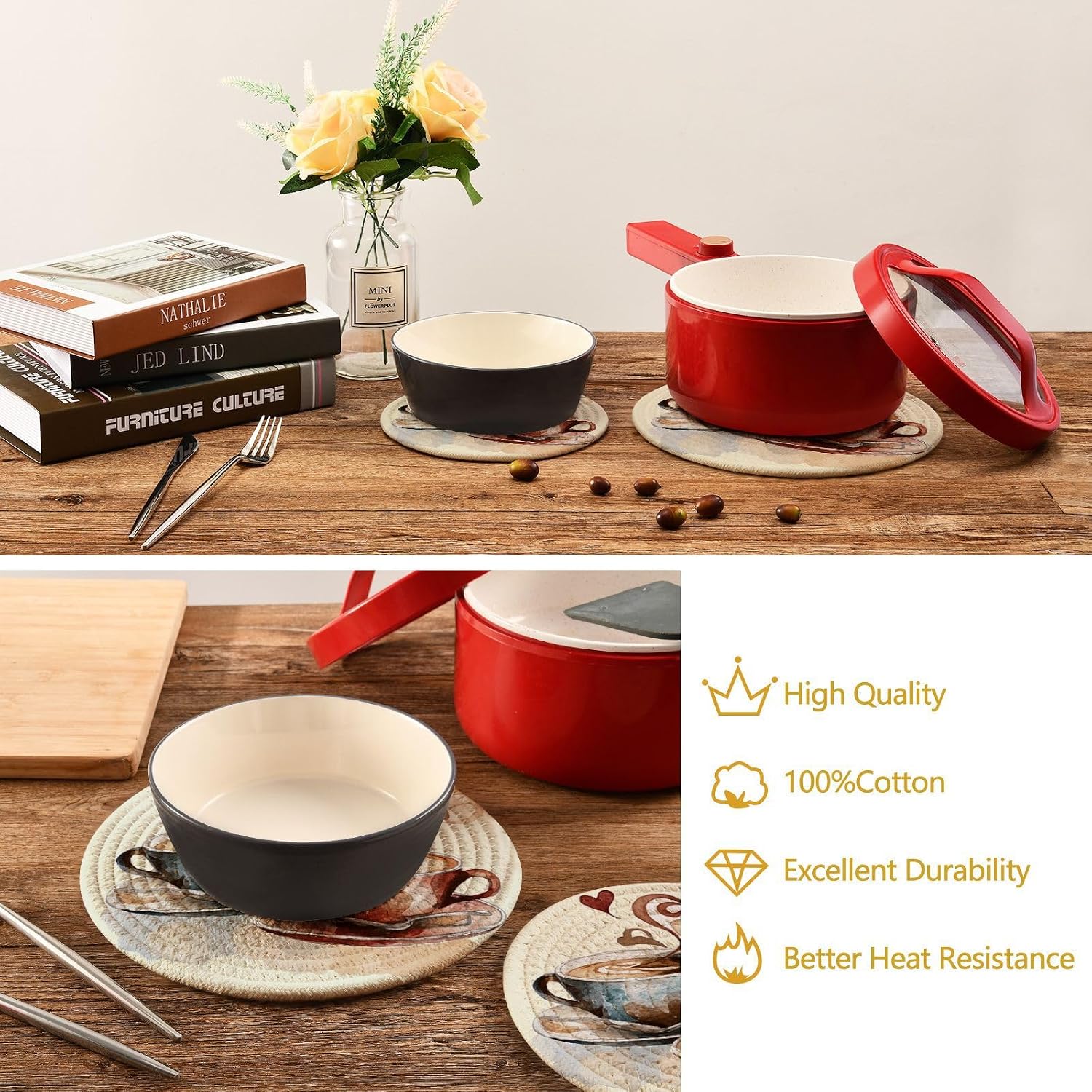 Boccsty Hot Coffee Trivets for Hot Pots and Pans Heart Pot Holders 2PCS Hot Pads Kitchen Pot Holder for Counter Table Countertop Farmhouse