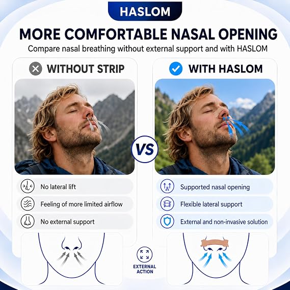 60 Premium Nasal Strips - HASLOM - Nose Strips for Breathing, Snore Strips