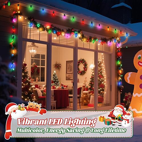 Miniatura 6 de C7 - Luces LED de Navidad multicolor para exteriores, luces LED de 25 pies para árbol de Navidad, impermeables, con 25 + 2 bombillas LED para