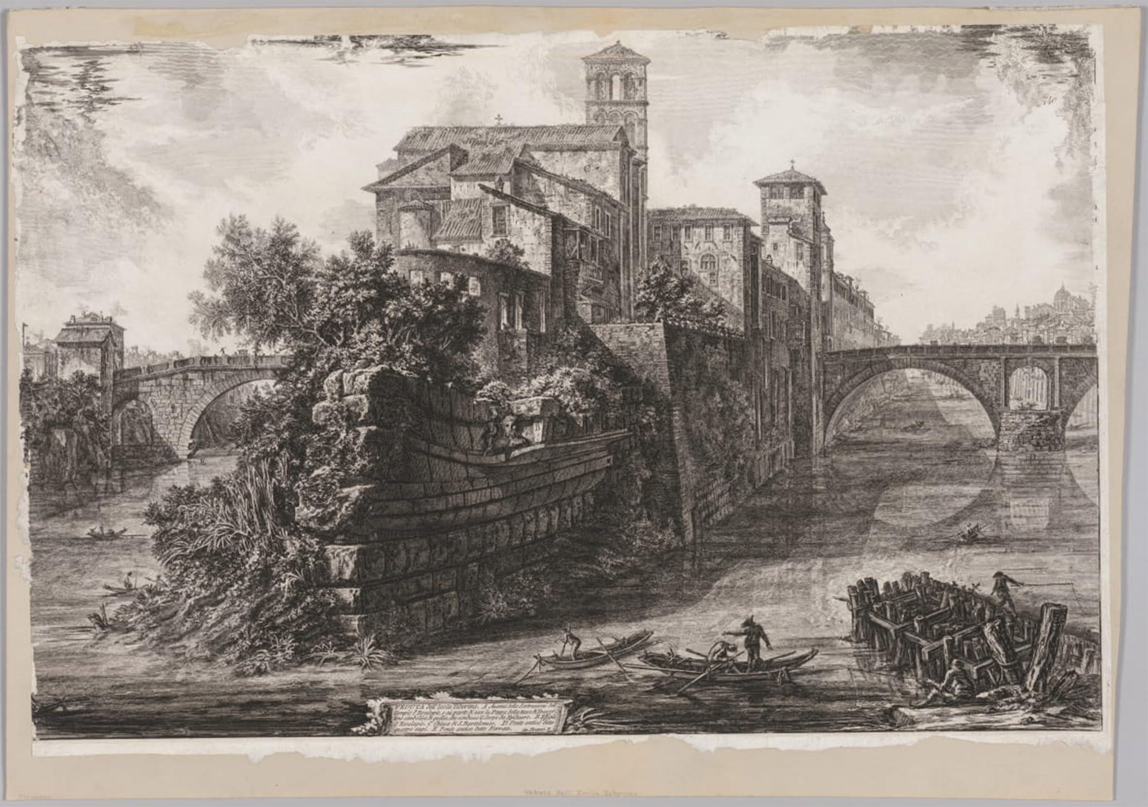 POSTERIIk Famous Modern Artwork Art Mural Views of the the Isola Tiberina by Battista Piranesi Oil Paintings Pictures for Home Decor 60x90cm