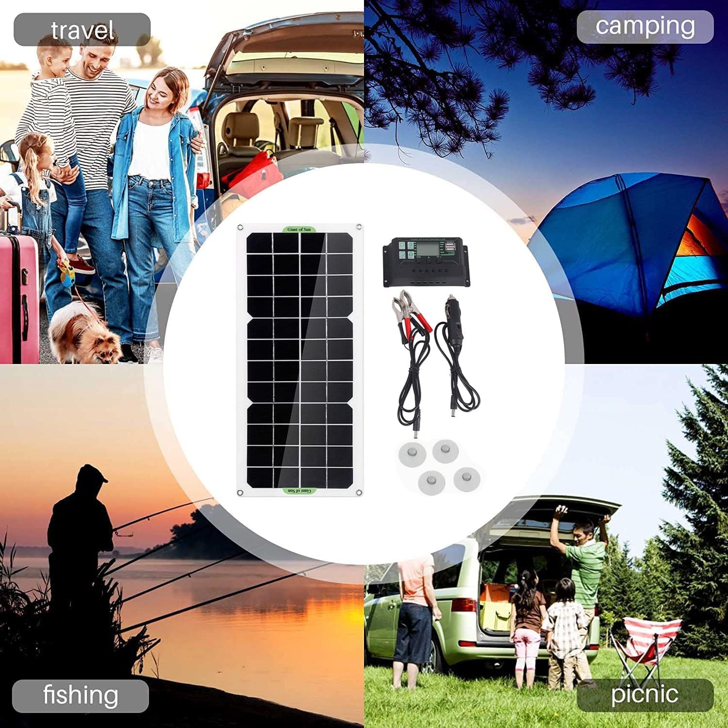 30 W pannello solare per auto, furgone, barca, roulotte, caravan, caravan, batteria portatile da 12 V, con controller da 100 A