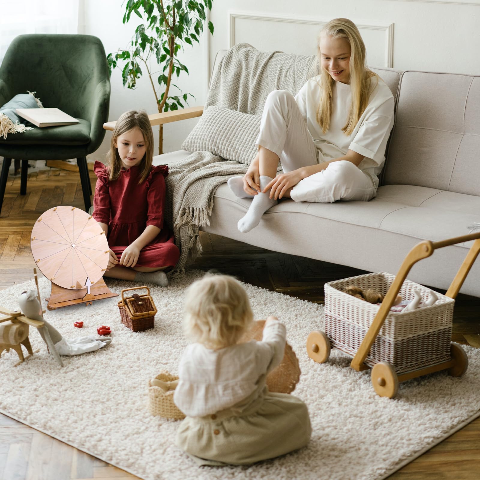 NQEUEPN Rueda de Premios de 30cm, Rueda Giratoria de Madera para Rifa con Soporte Ruleta Borrable Premio de Mesa para Bodas Fiestas de Compromiso Juegos Escolares y Familiares Baby Shower (Estilo 1)