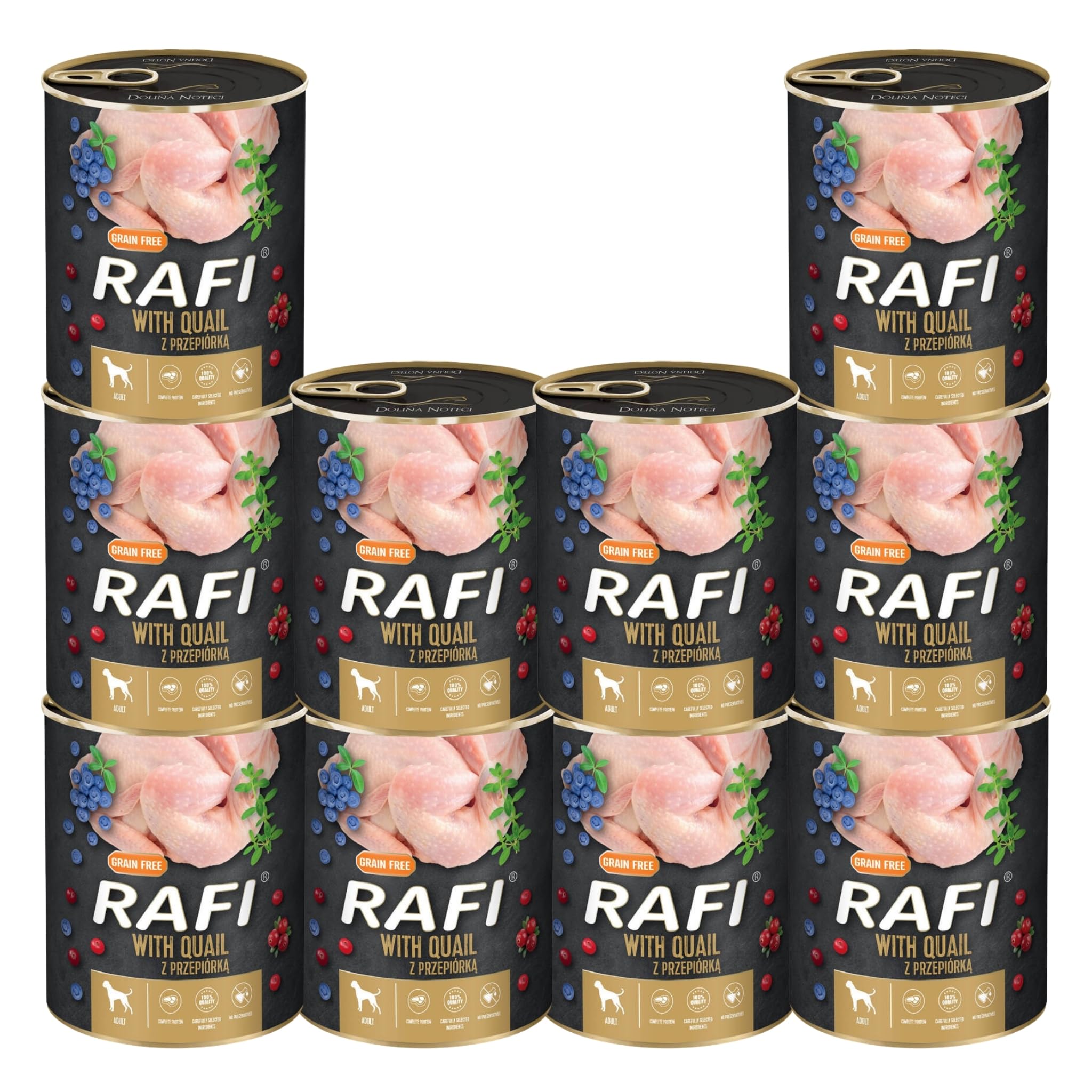 Rafi Complete Wet Dog Food with Quail for Adult Dogs 10 x 800g Cans