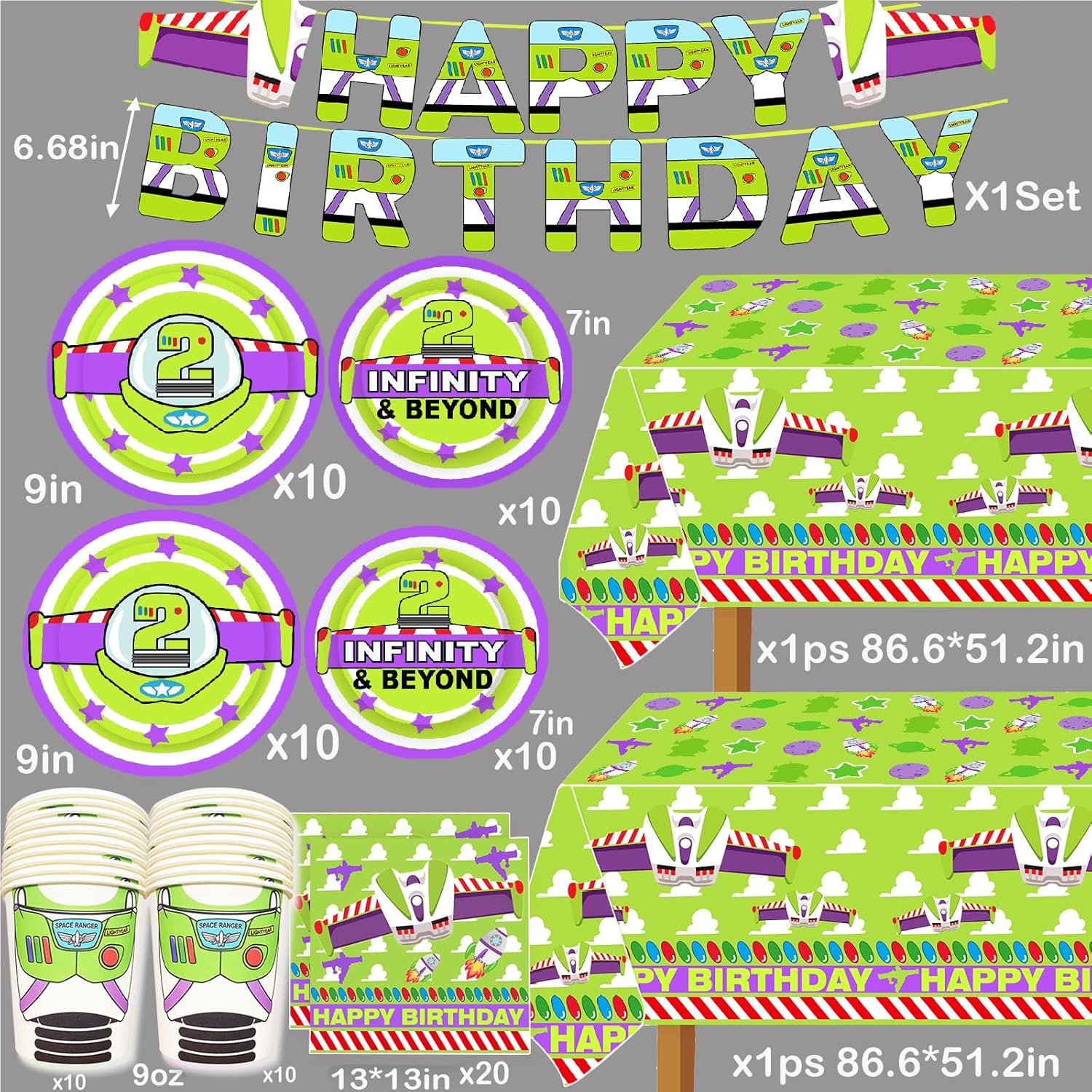 Two Infinity Birthday Decorations Year Cartoon Story Birthday Party Supplies 2nd Bday include Banner Table Cloth Plate Napkins and Cups